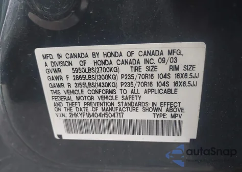 2004 Honda Pilot Ex from USA, damaged, VIN 2HKYF18404H504717
